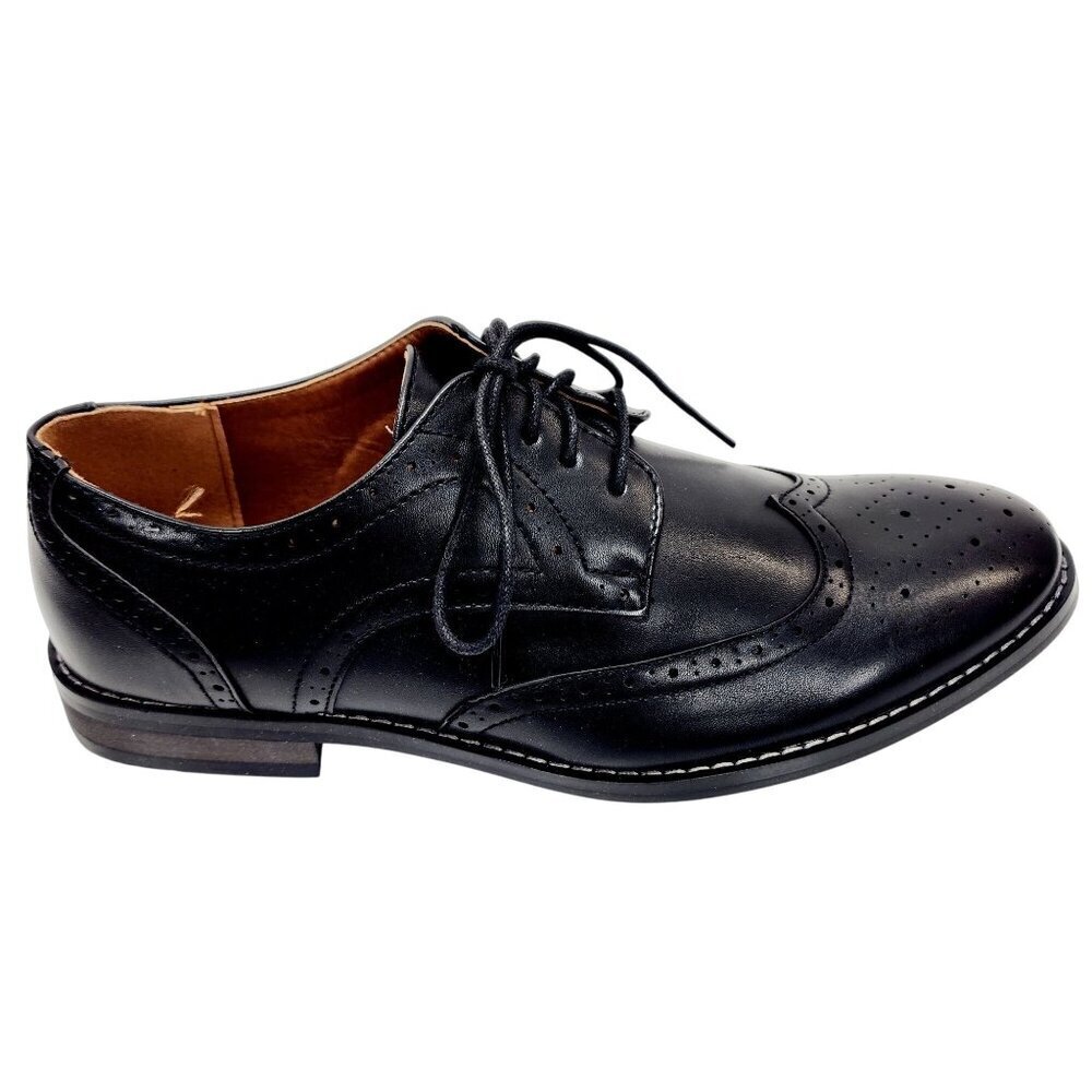 Mens Heez Black Leather Brogue Dress Shoes Size 11 New - Picture 11 of 14